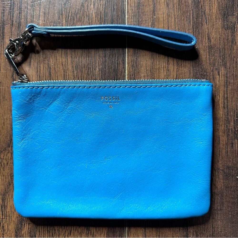 Fossil Vibrant Blue Leather Pouch